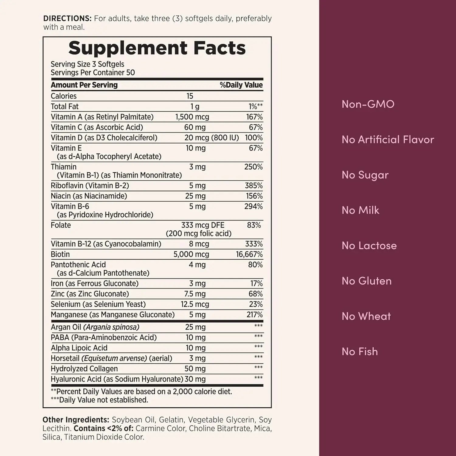 Nature's Bounty Advanced Hair, Skin & Nails, Argan-Infused Vitamin Supplement with Biotin and Hyaluronic Acid, 150 Rapid Release Softgels, 50 Total Servings
