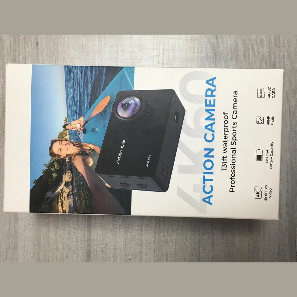 TIMNUT 4K 60FPS action camera box with 64GB SD card and waterproof sports features