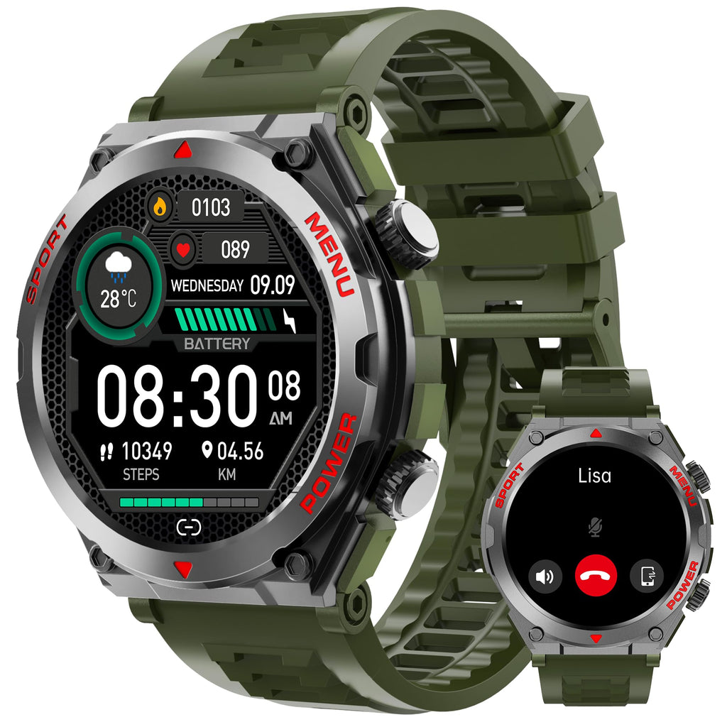 Military Smart Watch for Men (Answer/Make Call), 1.52" HD Smartwatch for Android Phones/iPhone, 100+ Sport Mode Fitness Tracker with Heart Rate, SpO2, Stress and Sleep Monitor, IP68 Waterproof