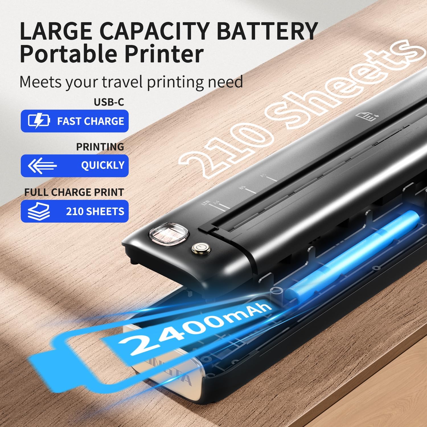 Rongta Portable Printer Wireless for Travel, Inkless Thermal Printer, Compatible with Android,iOS & Laptop, Small Bluetooth Mobile Printer for School/Office/Home Use