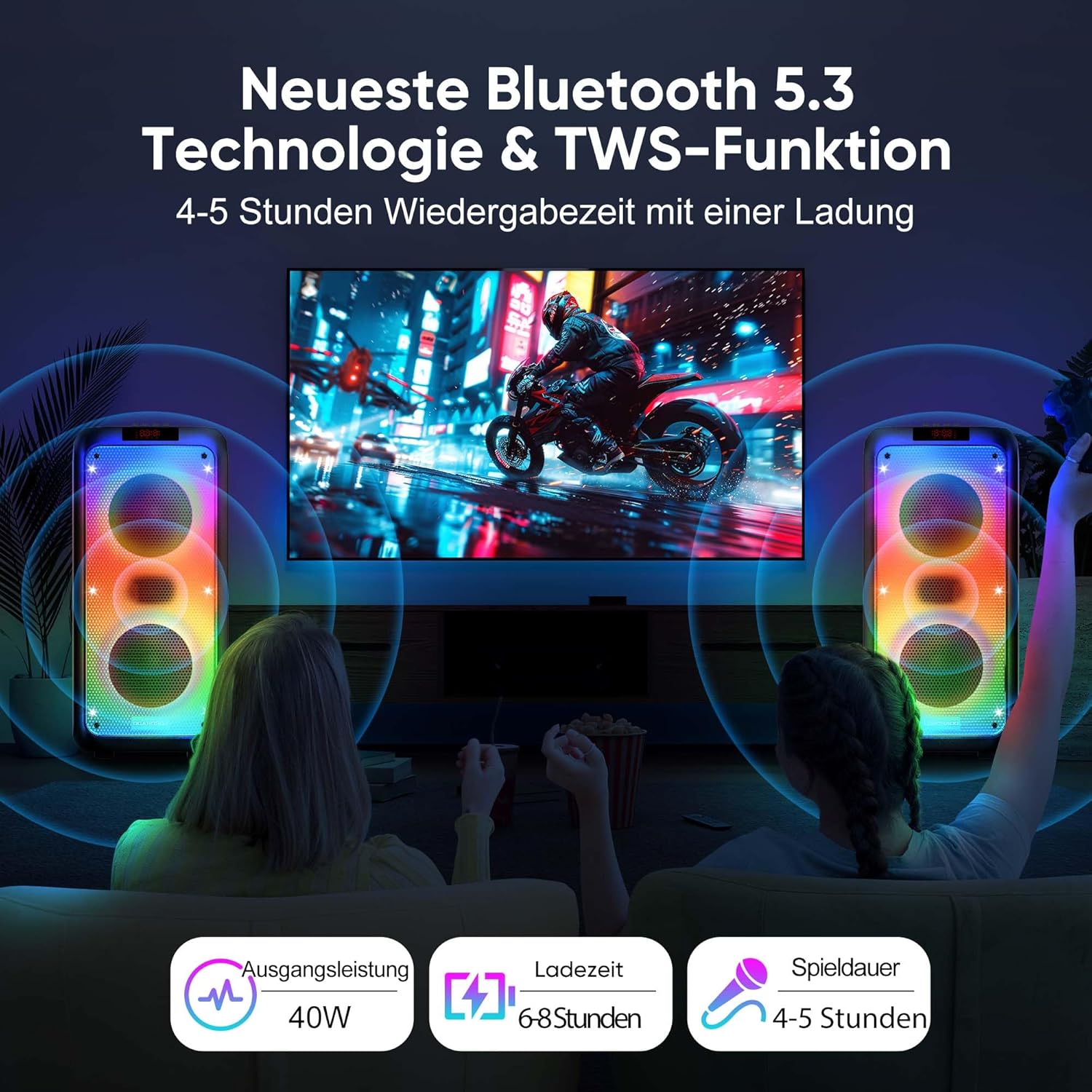 Karaoke Machine, Hukkmela Portable Karaoke System, Rechargeable 8000mAh Battery with 2 UHF Wireless Microphones, Compatible with TF/USB/AUX, Bluetooth 5.3 TWS & LED Mode