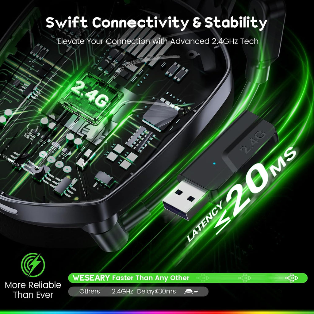 WESEARY WG1 Wireless Gaming Headphones, 2.4G Wireless Gaming Headset for PS5, PS4, PC, Switch, Stereo Sound Headphones with Microphone, PS5 Headset with RGB Light, Duration 50Hr+