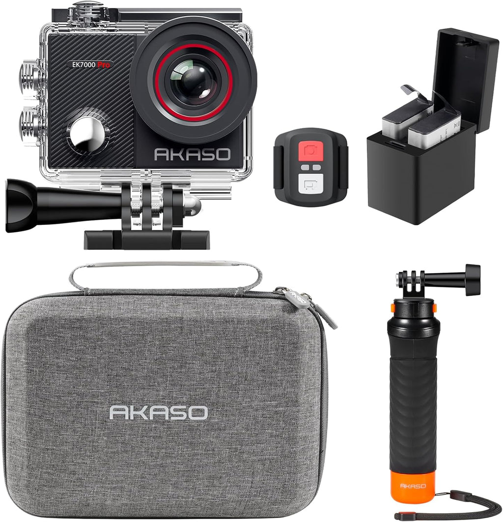 AKASO Action Cam 4K30FPS 20MP with Floating Handle and Bag WiFi 40M Underwater Camera Waterproof Ultra HD Touchscreen Adjustable Wide Angle Ice Action Cam with 2.4G Remote Control