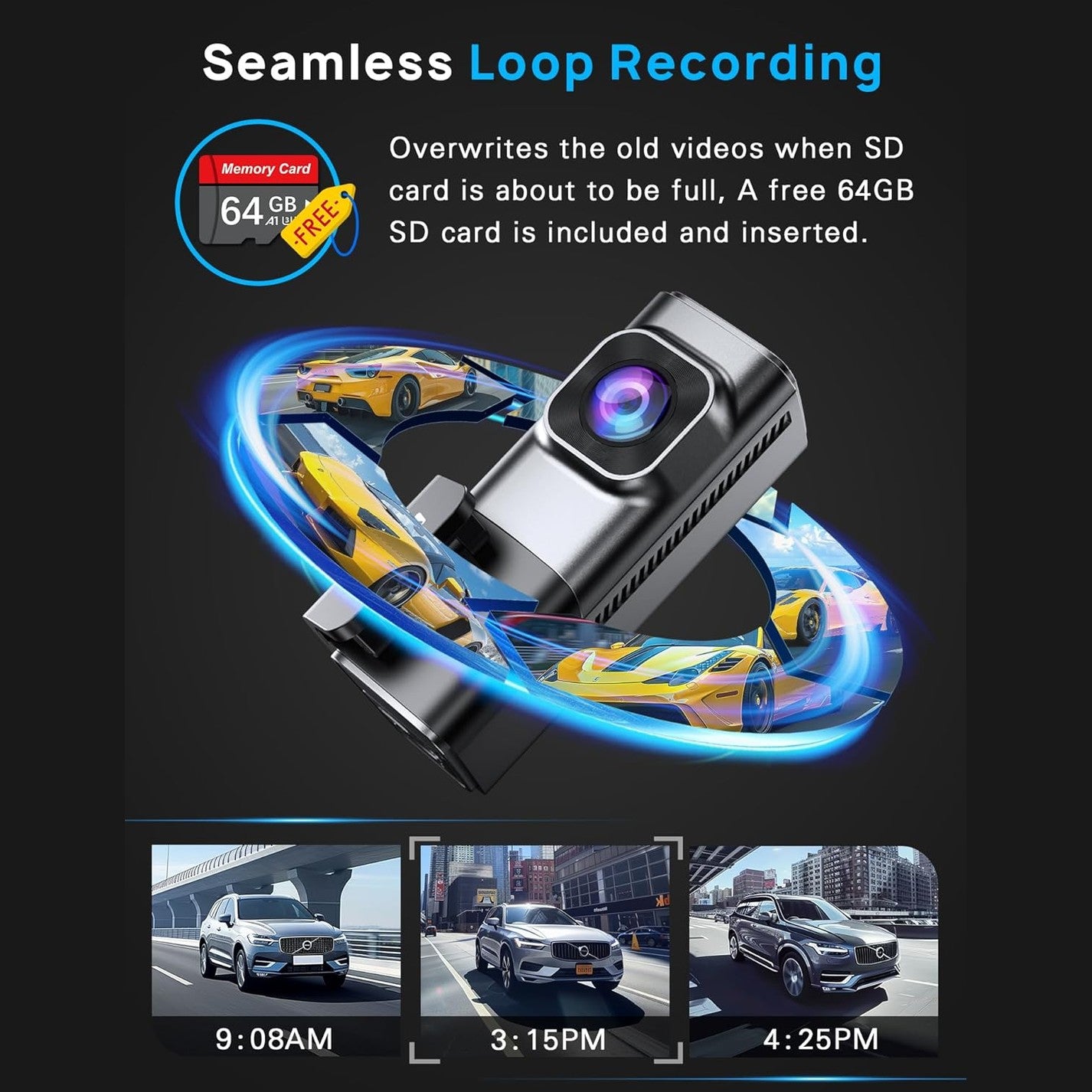 Navycrest 5G WiFi Dash Cam Front and Rear with 64GB Card, Dash Camera for Cars 2.5K/1440p Front and 1080P Rear, Dashcams for Cars Loop Recording, Gravity Sensor, 24Hours Parking Mode, Silver