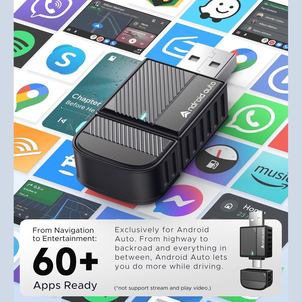 ByteWave Android Auto Wireless Adapter UK, 2025 Wireless Android Auto Adapter [Easy Setup Plug&Play Latency-Free] Converts OEM Wired to Wireless, Compatible with OEM Android Auto Equipped Vehicles