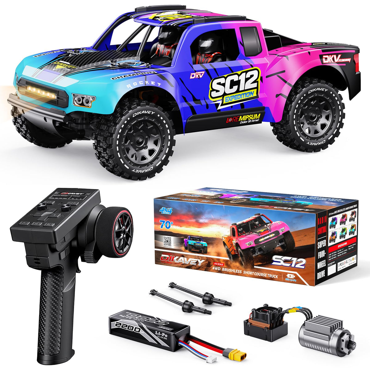 1/12 Brushless Remote Control Car RTR, Rc Drift Short-Course Truck