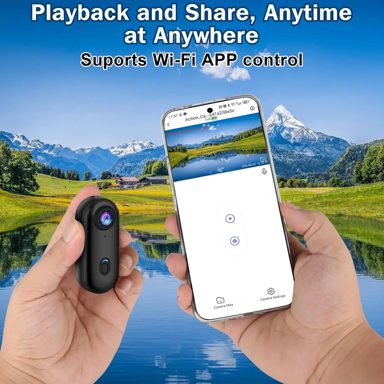 i3 4K Thumb Action Camera, Tiny Size, Mount Anywhere, Small Body Camera with Spring Clip, Portable Vlogging Camera, Hands-Free POV Recording, Helmet Camera for Cycling, Motorcycle (64G-Card, Black)