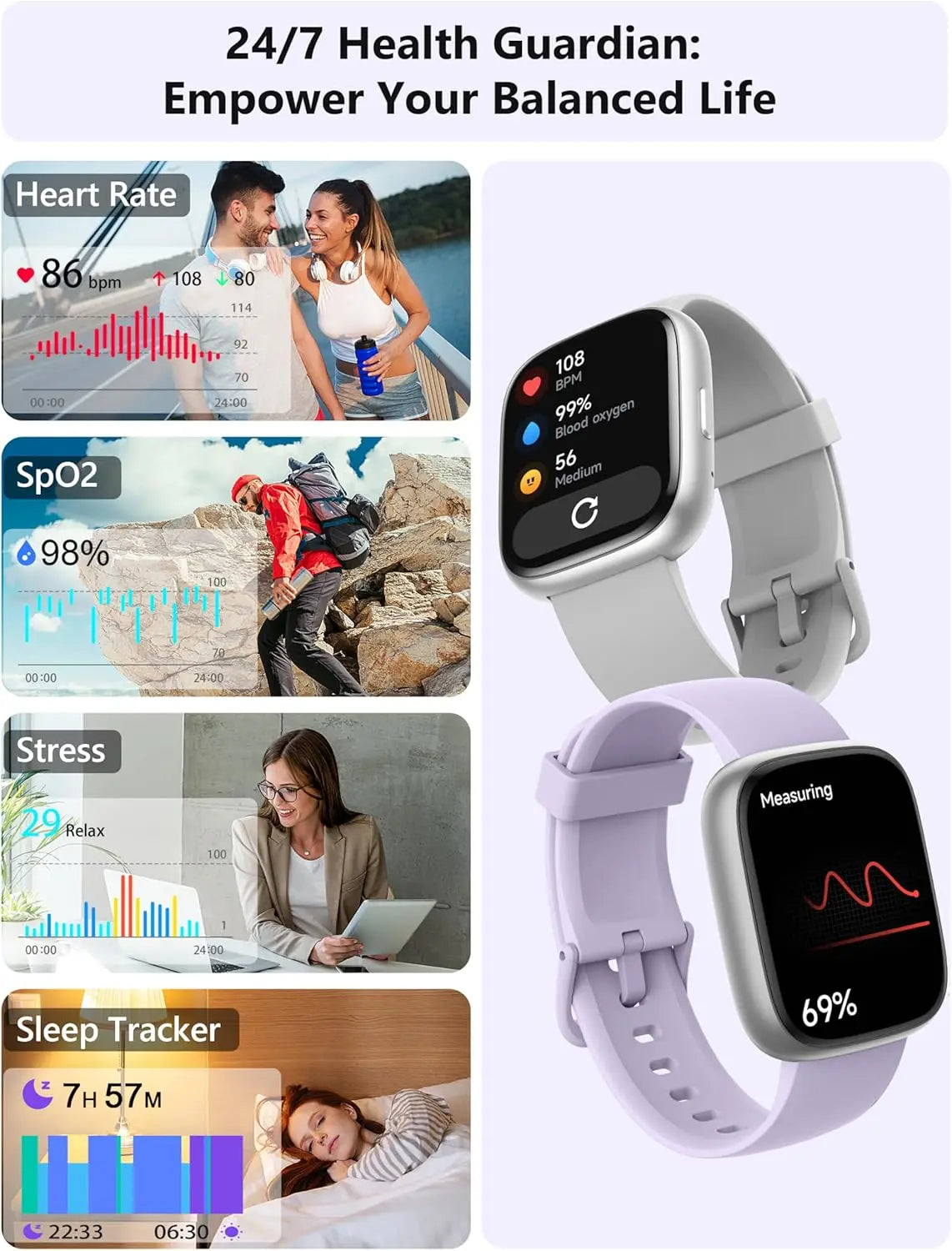 LODIMEKE Smart Watch, Alexa Smartwatch Women Men [2 Bands, 44mm case] Make/Answer Call, HR SpO2 Sleep Stress Monitor Fitness Tracker, IP68 Waterproof Step Counter Watch for Android & iOS Phone