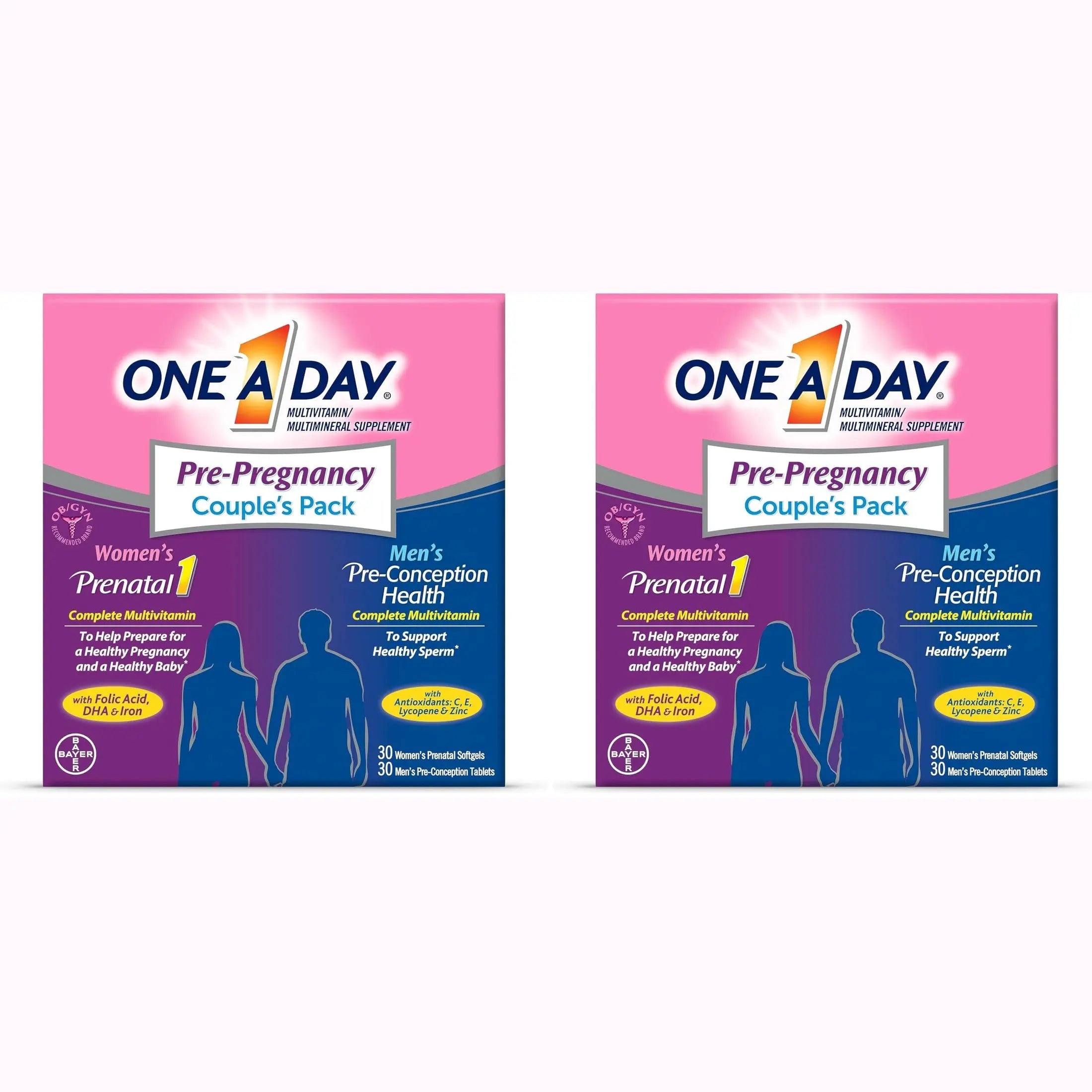One A Day Men's & Women's Pre-Pregnancy Multivitamin Softgel including Vitamins A, Vitamin C, Vitamin D, B6, B12, Folic Acid & more, 30+30 Count, Supplement for Before, During, and Postnatal