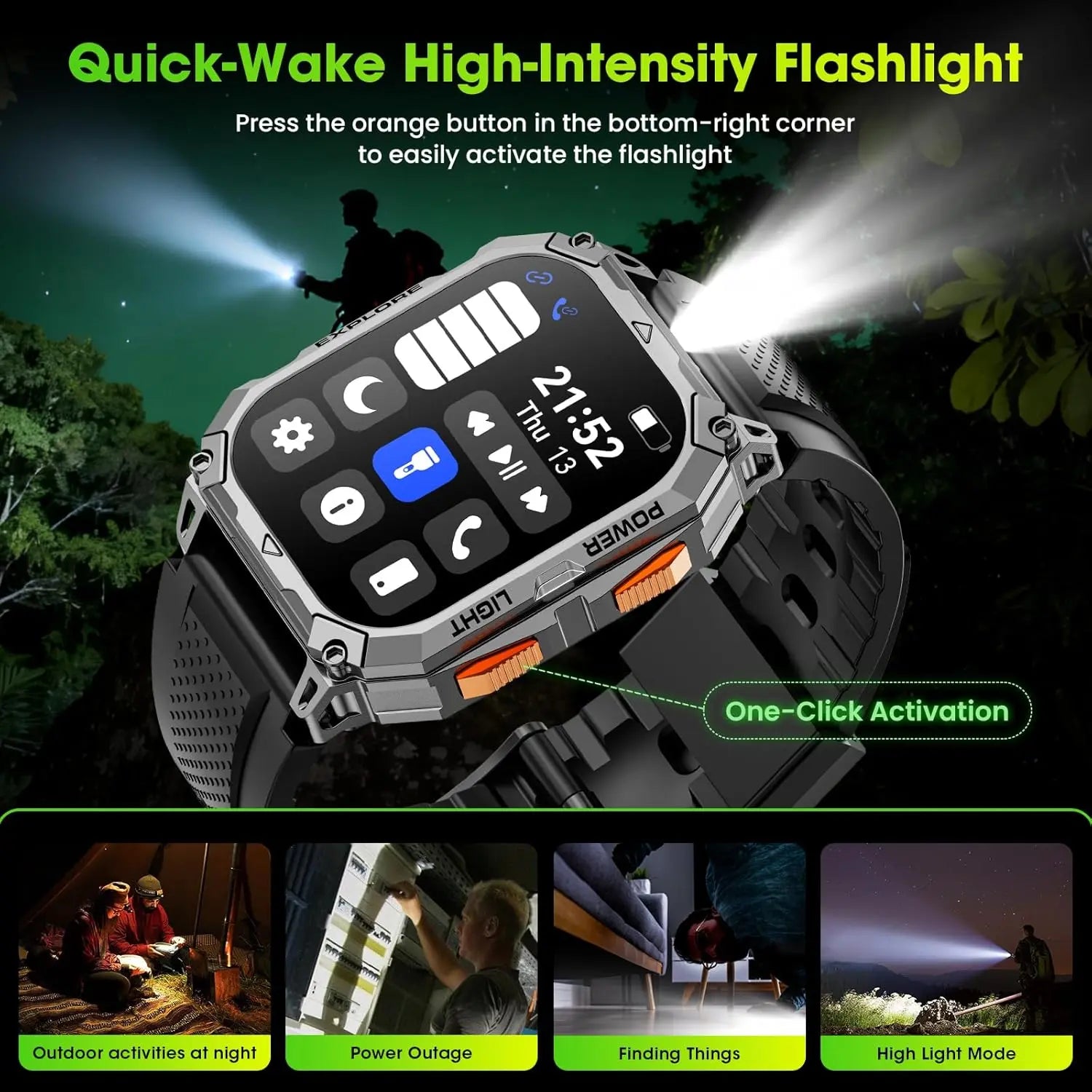 Military Smart Watch for Men, 2.01" HD Fitness Tracker with 100-Day Battery, Bluetooth Call,IP68 Waterproof, Heart Rate/Sleep/SpO2/Stress Monitor, 120+ Sports Modes for Android and iPhone