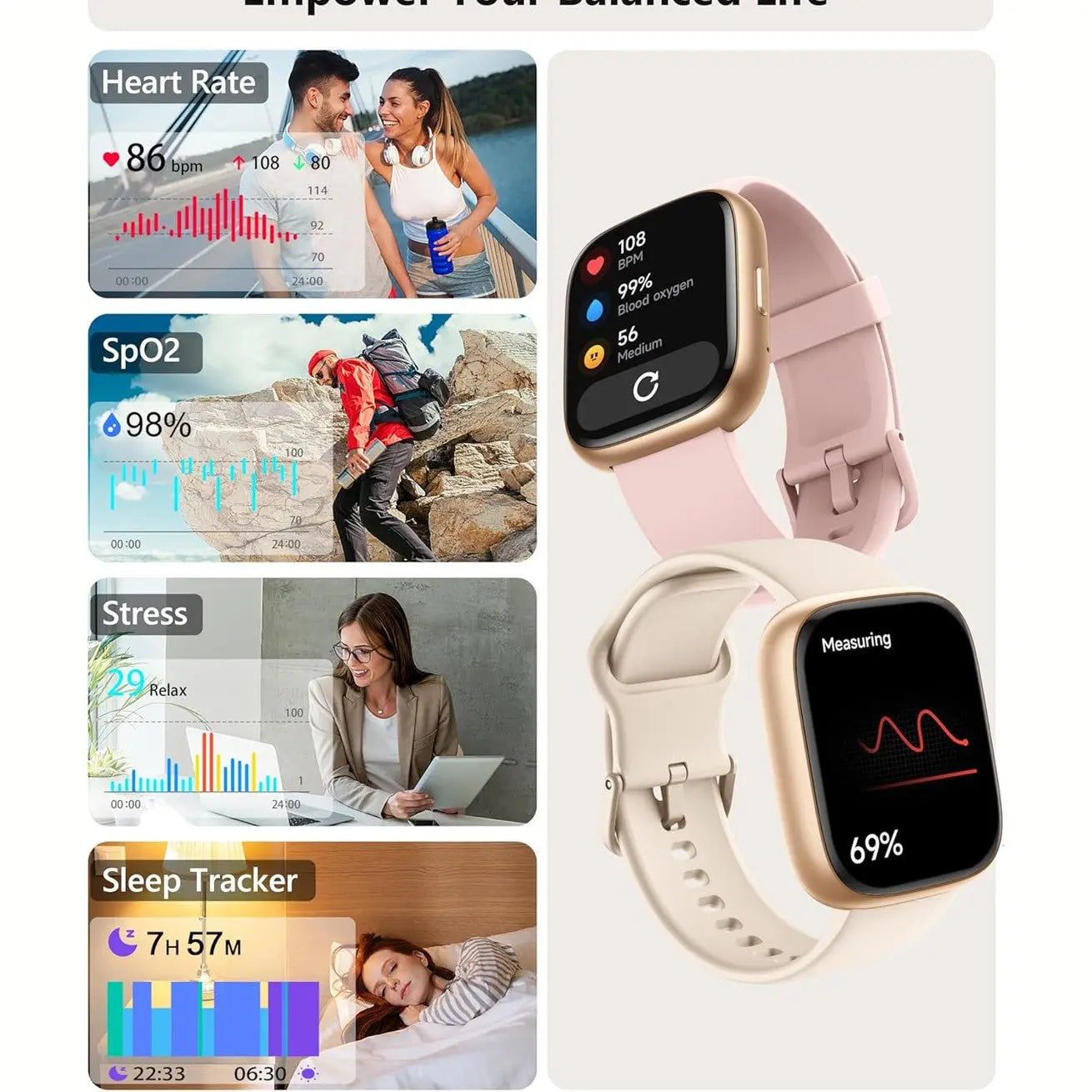 LODIMEKE Smart Watch, Alexa Smartwatch Women Men [2 Bands, 44mm case] Make/Answer Call, HR SpO2 Sleep Stress Monitor Fitness Tracker, IP68 Waterproof Step Counter Watch for Android & iOS Phone
