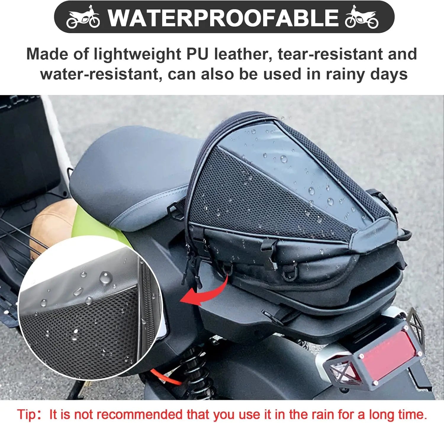Leather Motorcycle Backseat Tail Bags, Waterproof PU Super Light Tank Bag, Multifunctional Motorbike Rear Seat Storage Saddle Bag Black