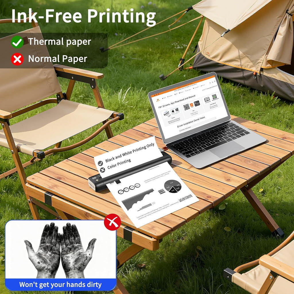 Rongta Portable Printer Wireless for Travel, Inkless Thermal Printer, Compatible with Android,iOS & Laptop, Small Bluetooth Mobile Printer for School/Office/Home Use