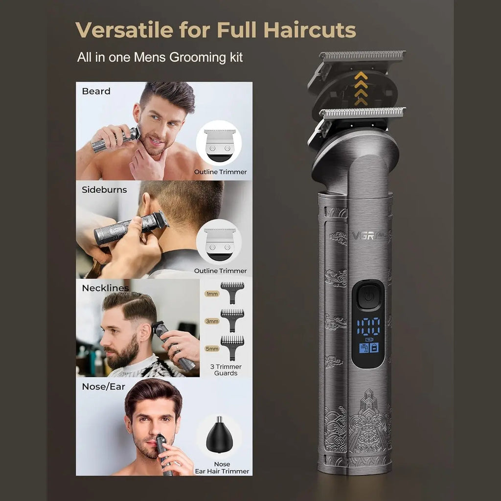 VGRPRO Hair Clippers for Men, Professional Cordless Hair Clippers and Trimmer Set, 4 in 1 Mens Beard Trimmer and Nose Ear Trimmer with Package Box Gray
