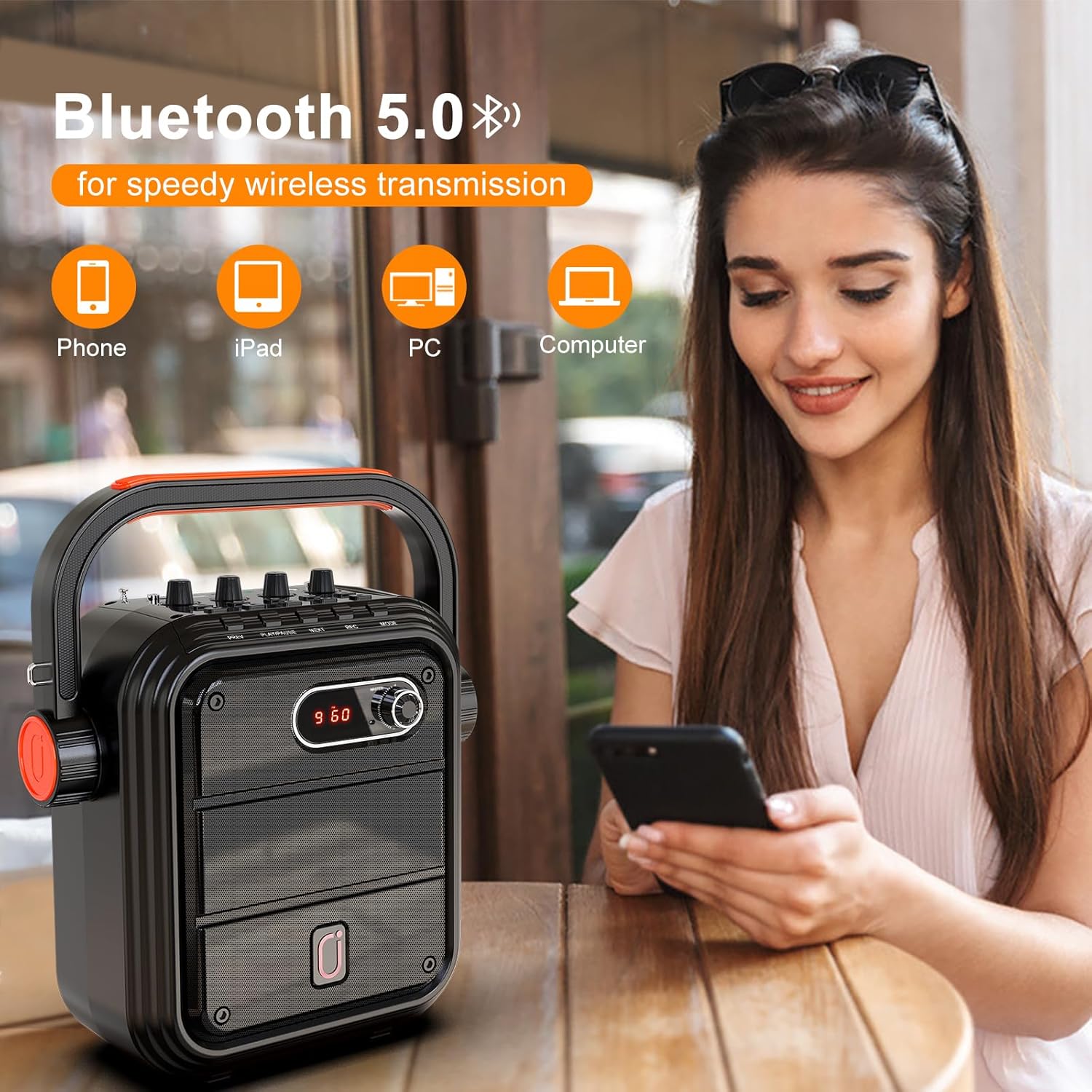 JYX Karaoke Machine Portable Microphone Speaker Set Bluetooth 5.0 Rechargeable PA System with FM Radio, Audio Recording, Remote Control, Supports TF Card/USB