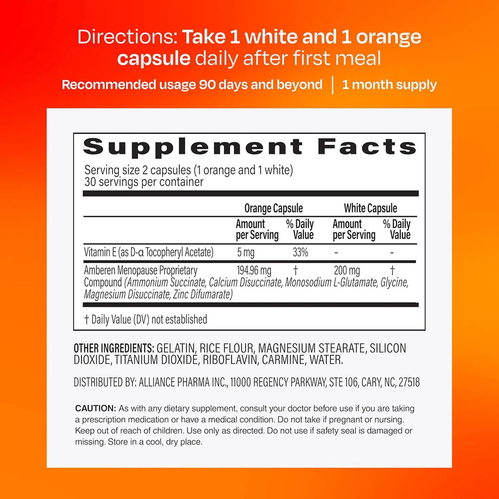 Amberen Menopause Supplement for Women, 60 Capsules, Clinically Proven, Helps Support Hormone Balance, Helps Relieve 12 Menopause Symptoms: Hot Flashes, Night Sweats, Mood Swings and More