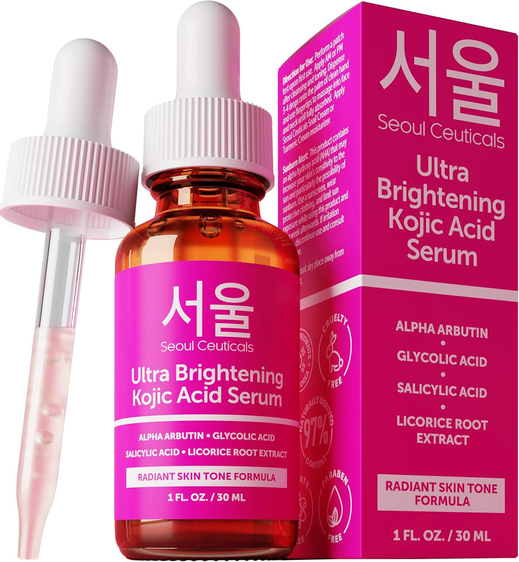 SeoulCeuticals Korean Skin Care Kojic Acid Serum Alpha Arbutin Serum – Dark Spot Remover Corrector Glycolic Acid Serum + Salicylic Acid K Beauty 1oz
