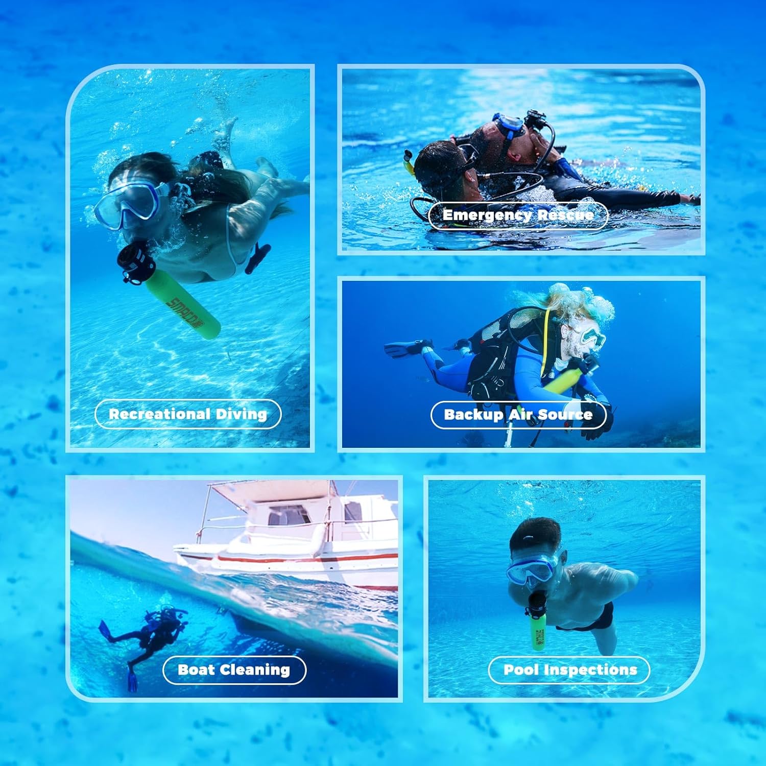 SMACO Mini Scuba Tank 0.5L Portable Small Diving Tank for Underwater Breathing Reusable Diving Cylinder up to 10 Minutes Dive Time Lung Diving Tank Emergency Rescue Pony Bottle S300