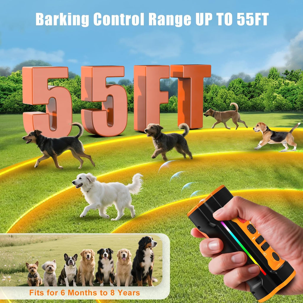 AICHOICY Dog Barking Deterrent Device with 3 Sound Wave Emitters, 50ft Range, Professional Training Tool, Bark Stop (ORANGE)