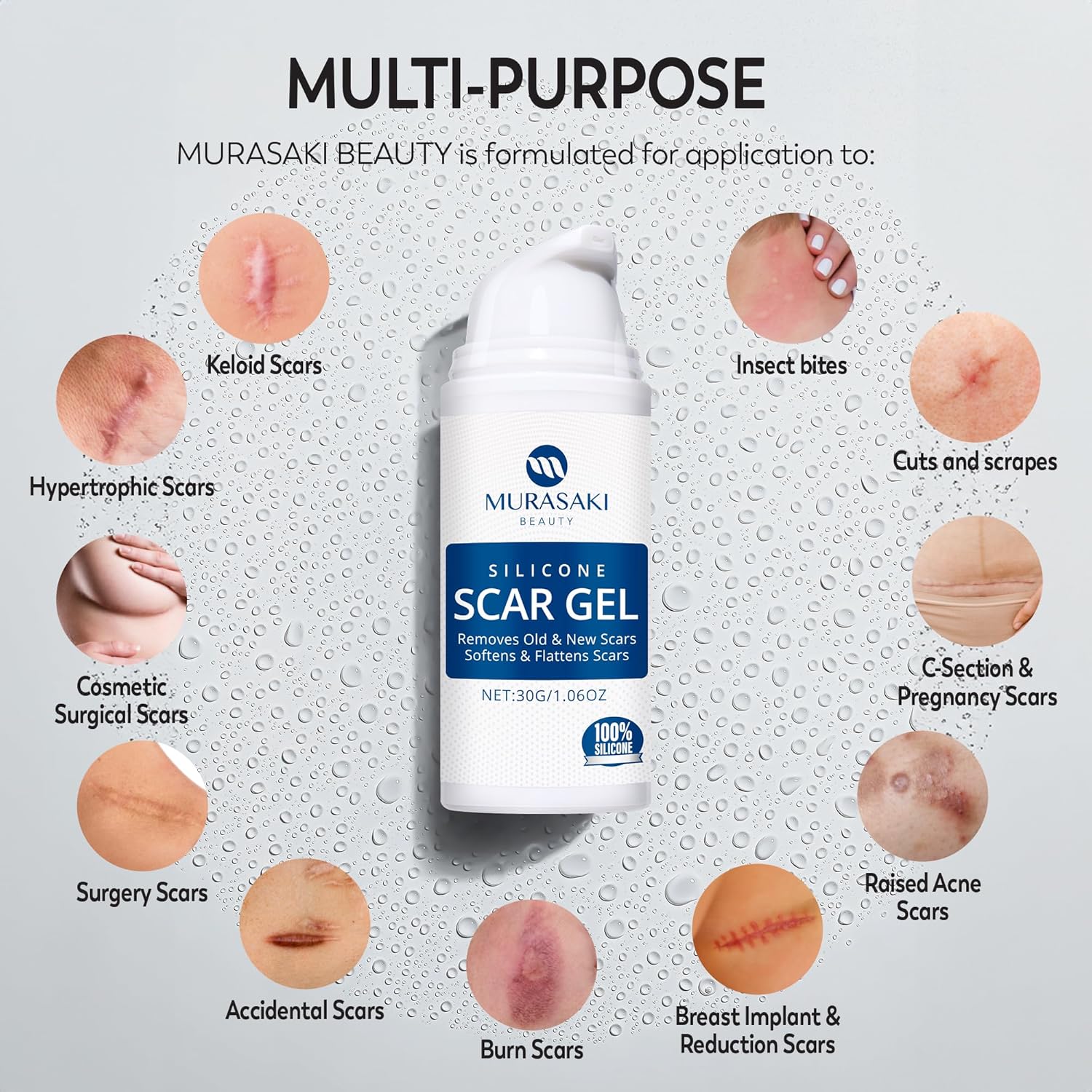 MURASAKI BEAUTY Scar Gel silicone scar gel from C-Section, Stretch Marks, Acne, Surgery, Effective for both Old and New Scars