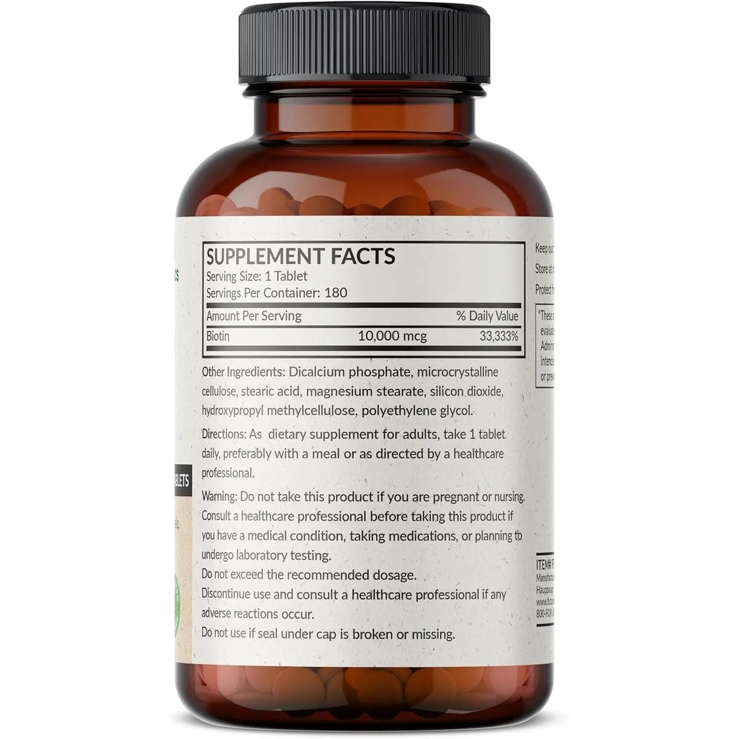 Futurebiotics Biotin 10,000 mcg supplement facts and ingredients label