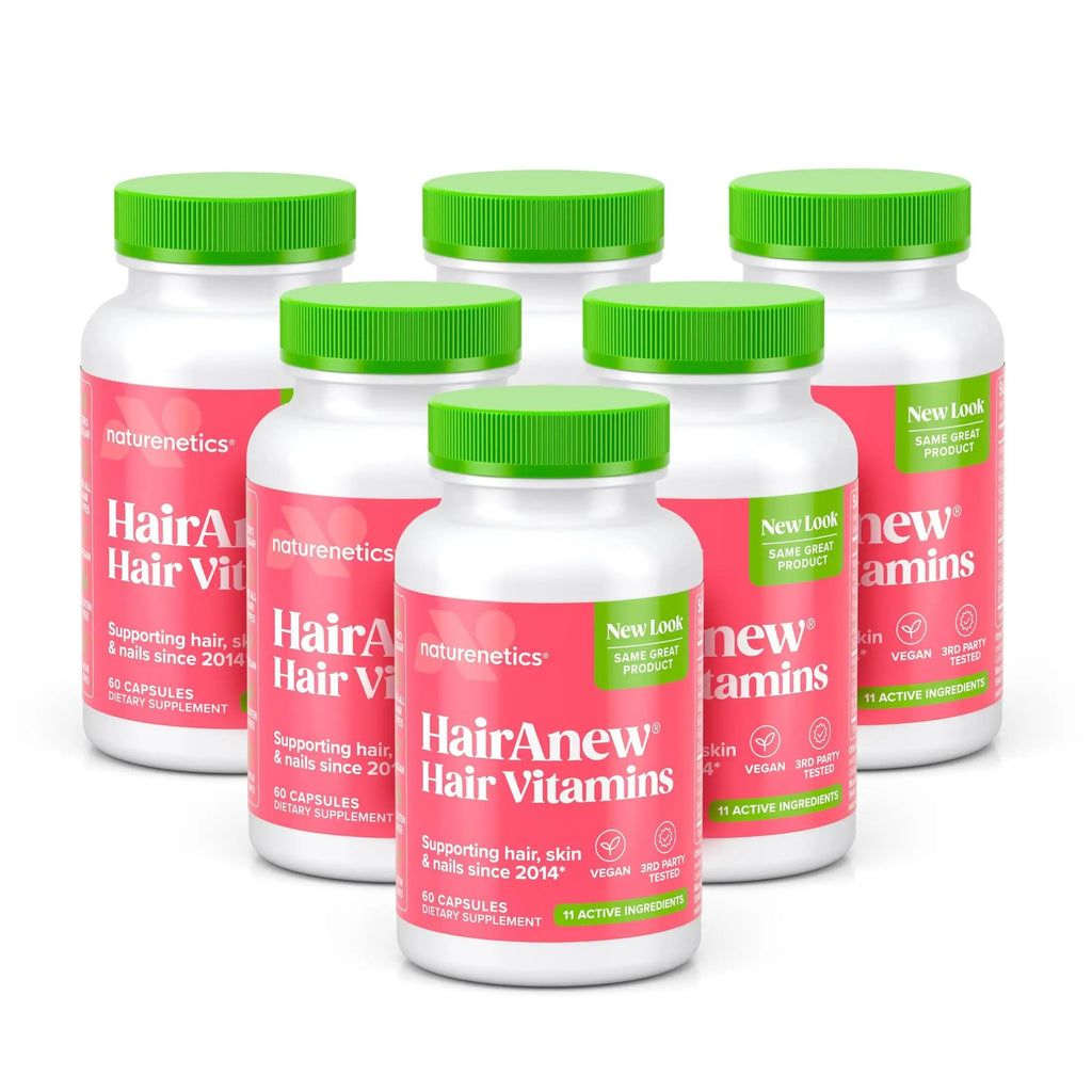 Hair Growth Vitamins for Women & Men for Faster Hair Growth, Vegan, 60 Capsules - 11 Ingredients & 5000mcg Biotin for Thicker Fuller Stronger Locks + Skin & Nail Health - Naturenetics HairAnew