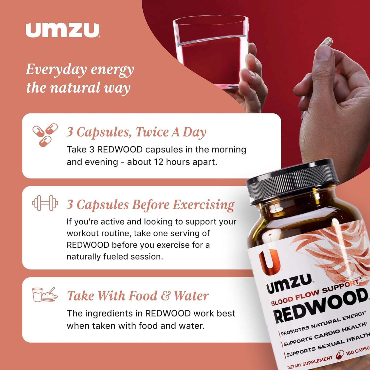 UMZU Redwood Nitric Oxide Booster, (30 Day Supply) – Vitamin C, Garlic & Horse Chestnut – Healthy Circulation & Endurance – Daily Cardiovascular Support Nitric Oxide Supplement Blood Flow Supplement
