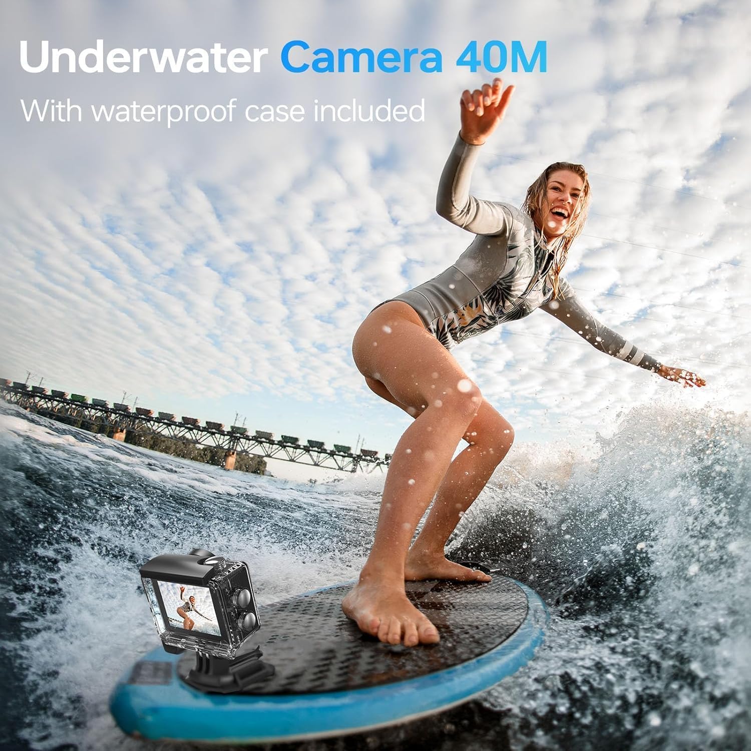 Hiicam Speed 20 Action Cam 4K60FPS 40MP WiFi Underwater Camera 40M Waterproof Ultra HD Touchscreen Action Cam 170° Ultra Wide Angle Ice Stabilisation 5X Zoom, 2.4G Remote Control and 2 Batteries