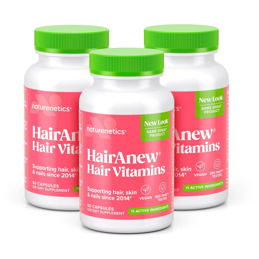 Hair Growth Vitamins for Women & Men for Faster Hair Growth, Vegan, 60 Capsules - 11 Ingredients & 5000mcg Biotin for Thicker Fuller Stronger Locks + Skin & Nail Health - Naturenetics HairAnew