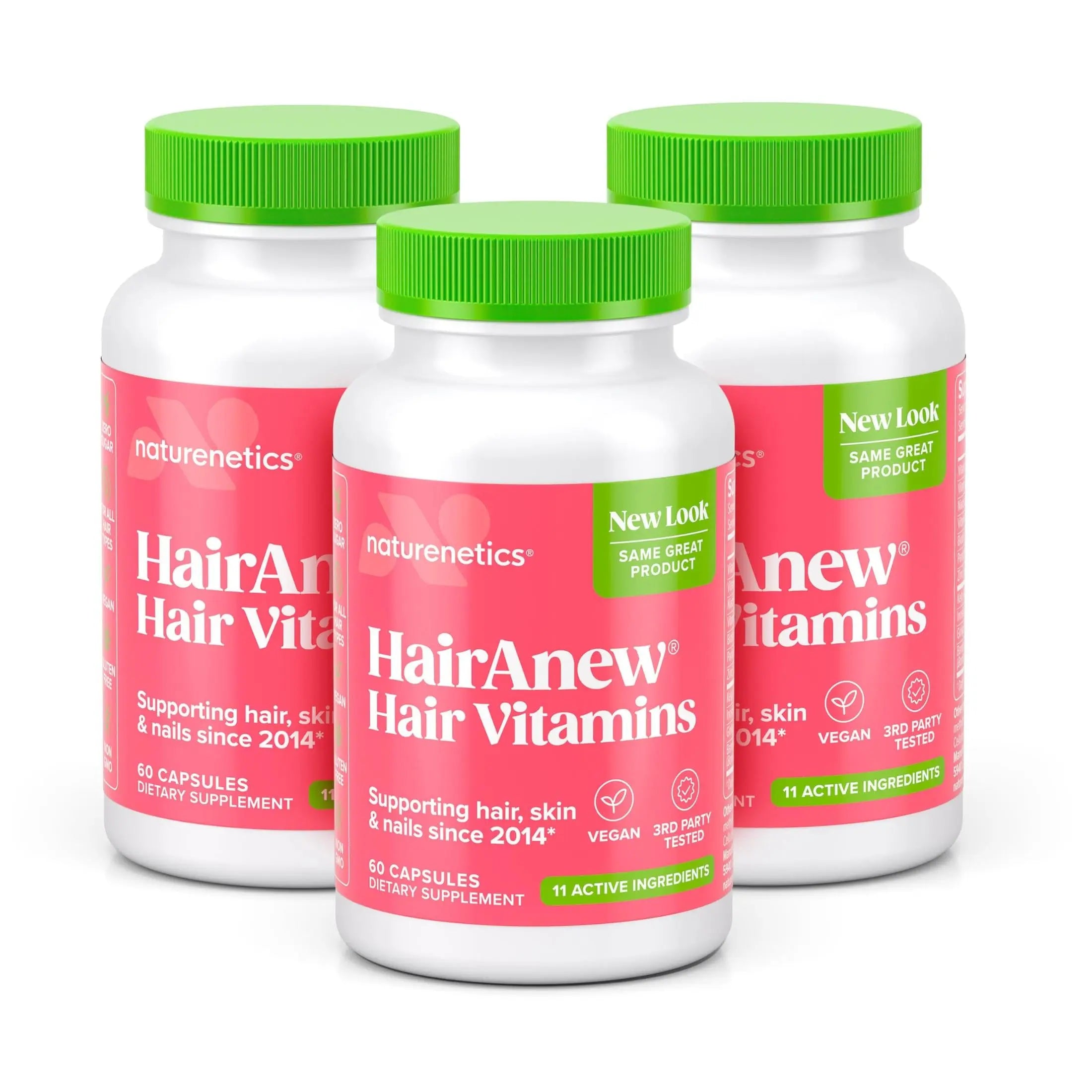 Hair Growth Vitamins for Women & Men for Faster Hair Growth, Vegan, 60 Capsules - 11 Ingredients & 5000mcg Biotin for Thicker Fuller Stronger Locks + Skin & Nail Health - Naturenetics HairAnew