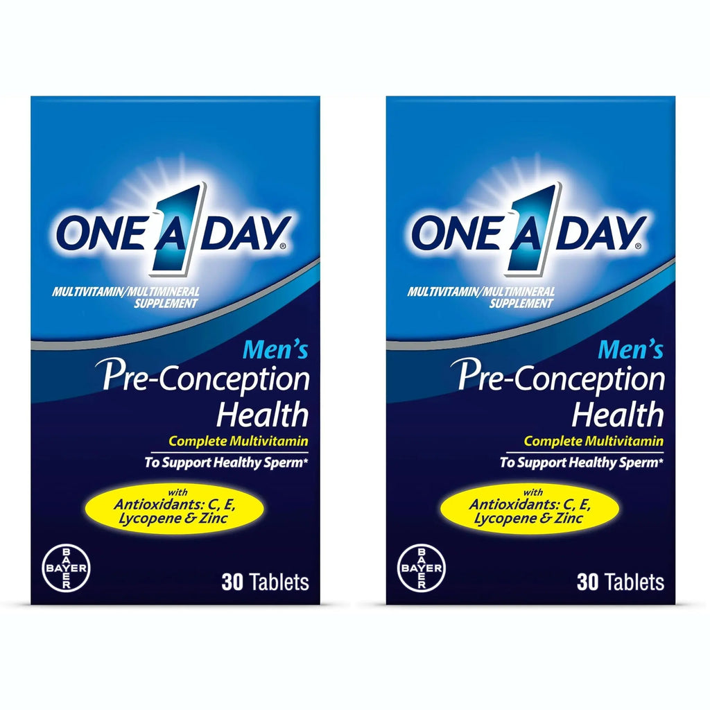 Two boxes of One A Day Men's Pre-Conception Health multivitamin supplements