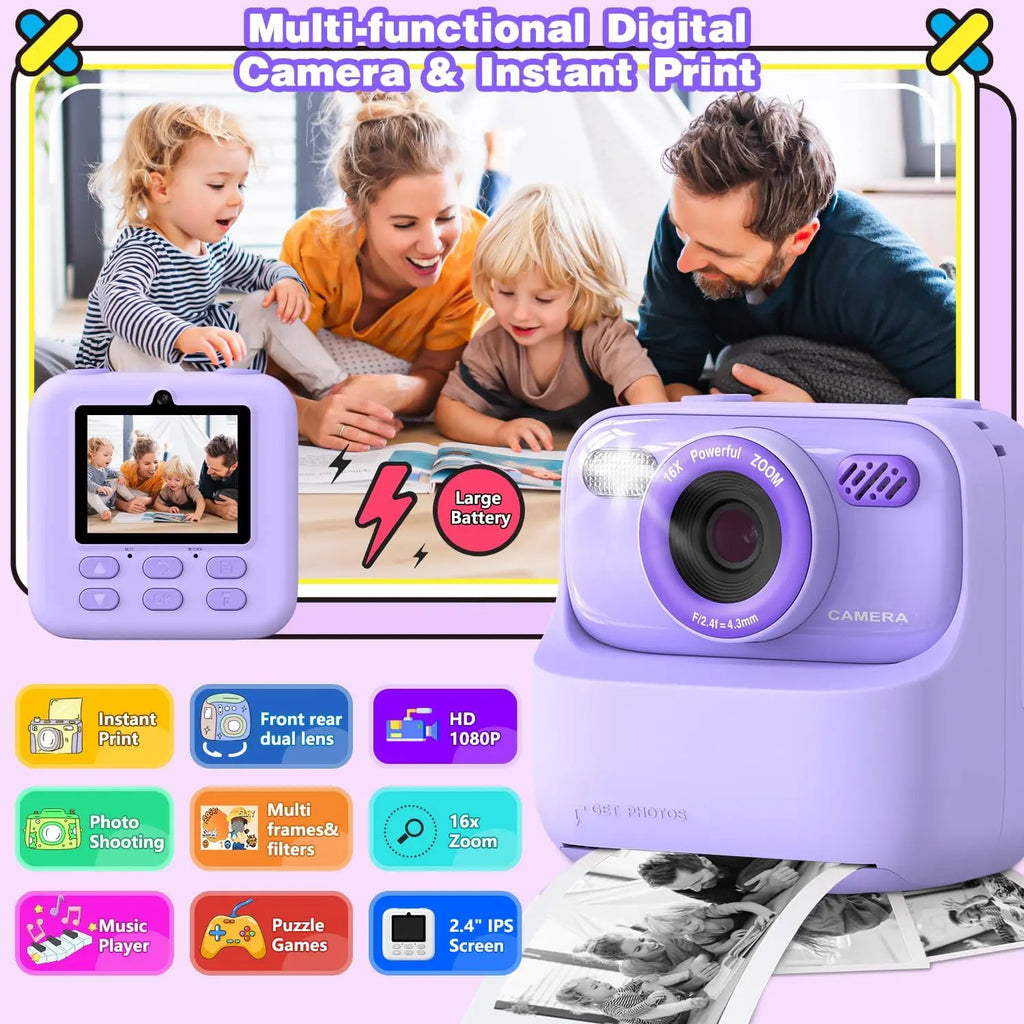 Masterbee Instant Camera, Kids Gift, 3-12 Years, Purple