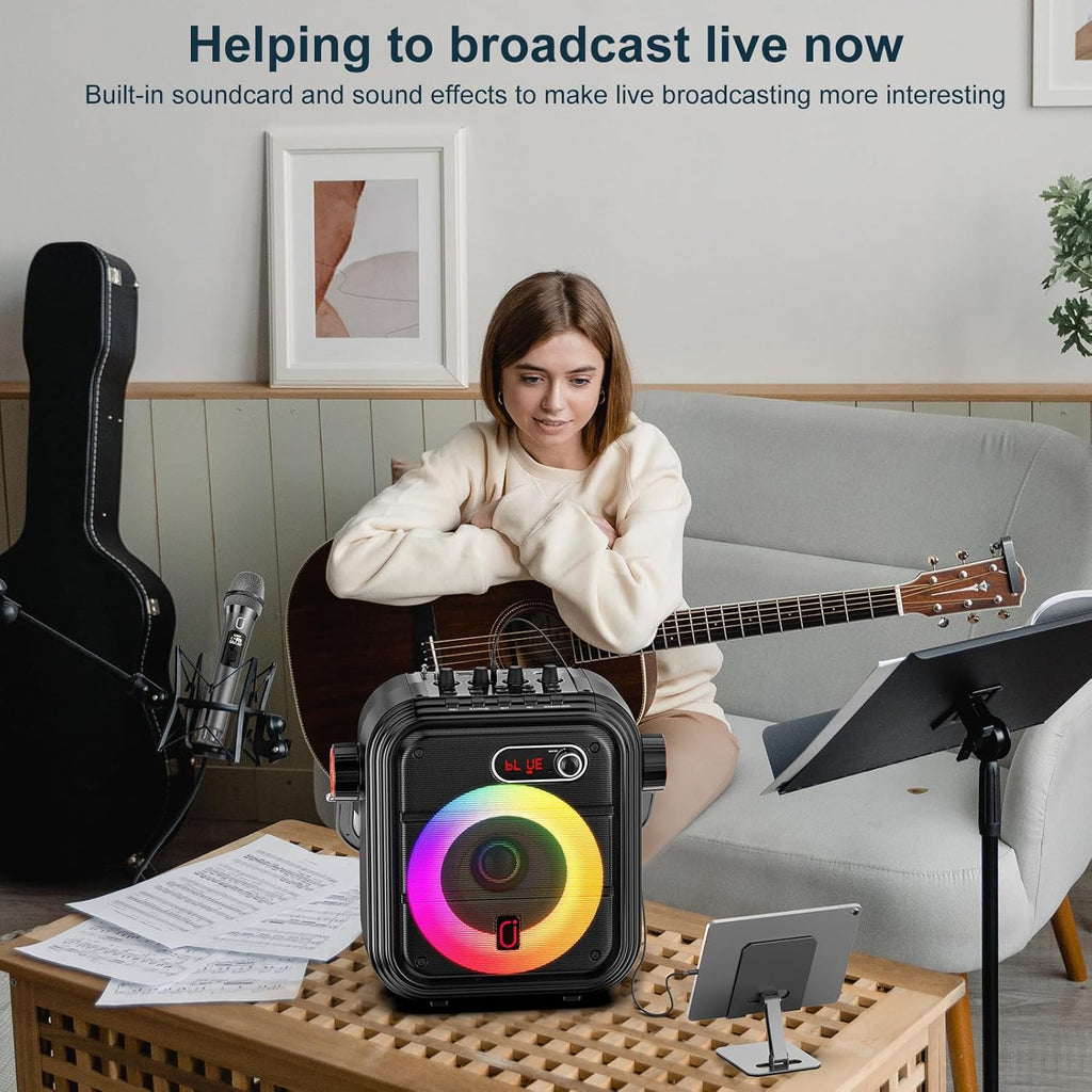 JYX Karaoke Machine, Professional Karaoke Speakers with 2 Wireless Microphones for Adults, Supports Portable Karaoke System TWS/AUX/FM/USB/TF Card