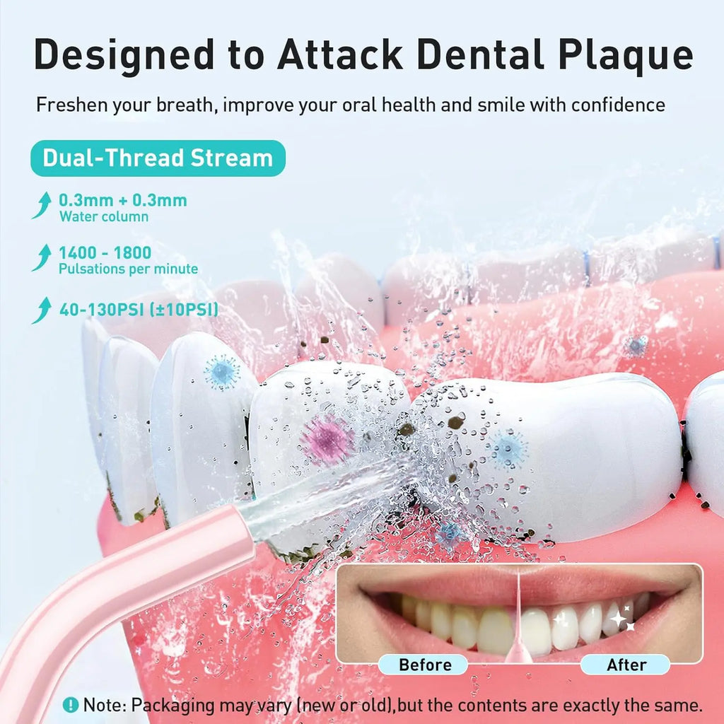 COSLUS Water Dental Flosser Teeth Pick C20(F5020E): Portable Cordless Oral Irrigator 300ML Rechargeable Travel Irrigation Cleaner IPX7 Waterproof Electric Flossing Machine for Teeth Cleaning, Pink