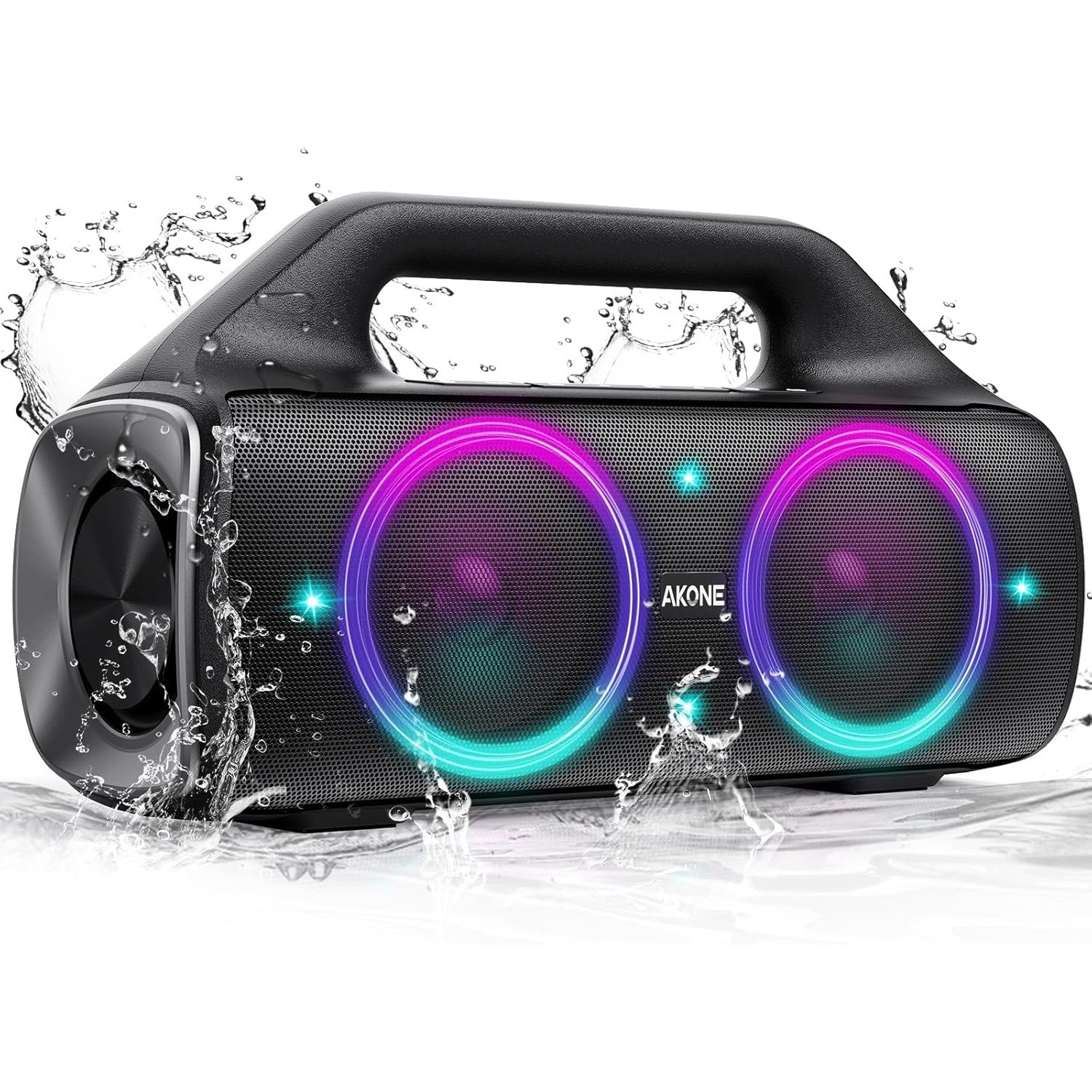AKONE Portable Bluetooth Speaker, 80W Peak Wireless Outdoor Speaker with LED Light, Deep Bass, 20 Hour Playtime, IP67 Waterproof Bluetooth Speaker, Loud Party Speakers for Camping, Beach, Garage