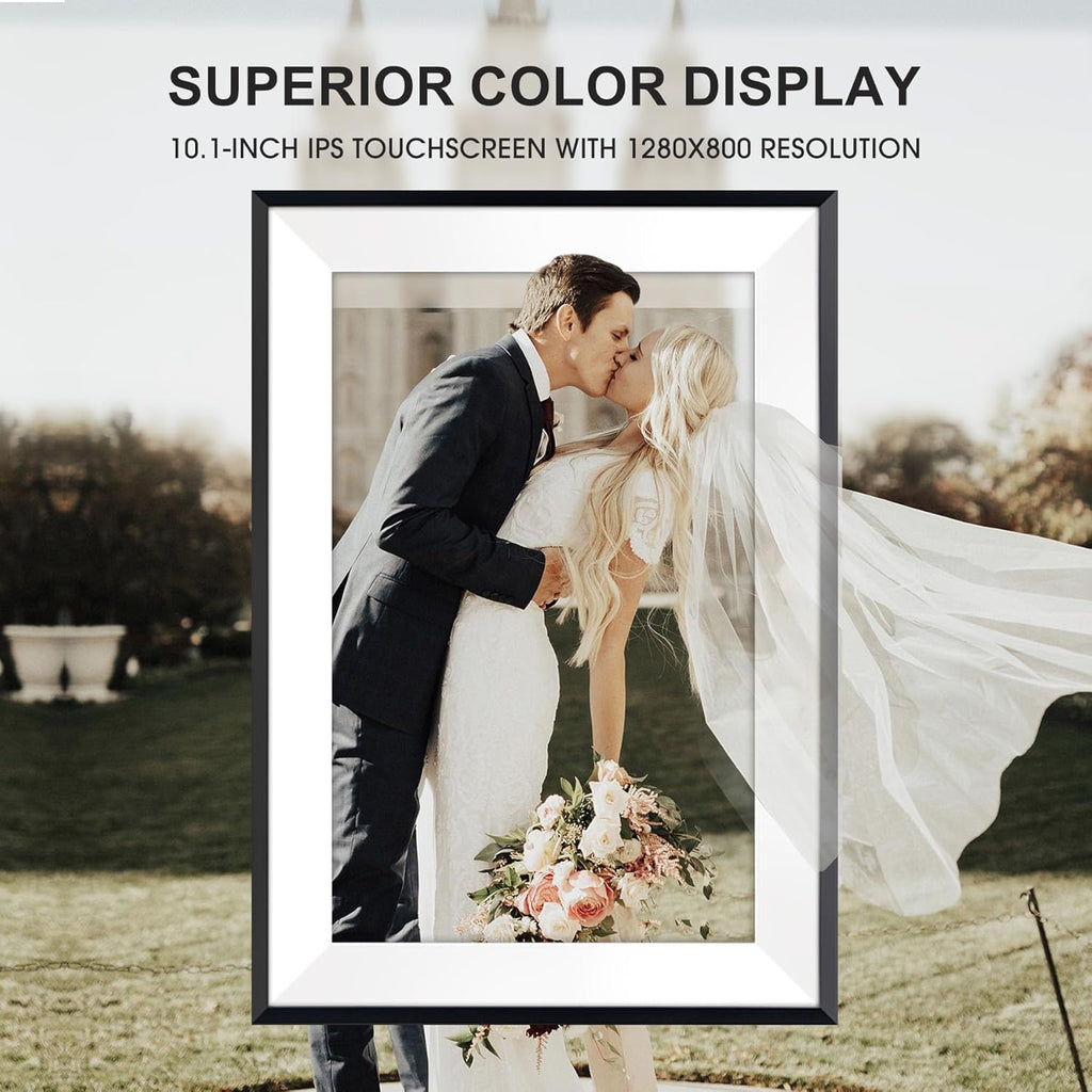 10.1" Digital Picture Frame,1280x800 HD IPS Touch Screen Photo Frame Electronic, 32GB Memory,Auto-Rotate, Wall Mounted, Easy Setup，Send Photos/Videos from Phone Instantly via Uhale App, White