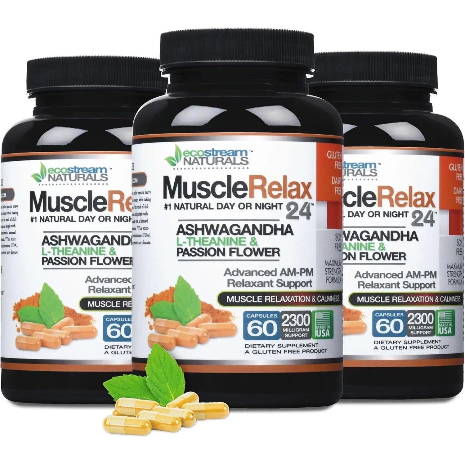Relaxant - Muscle Relax 24/7 - Large 2,300 Milligram Day/Night Use Capsules Maximum Strength Support - with Valerian, Passion Flower, Magnesium
