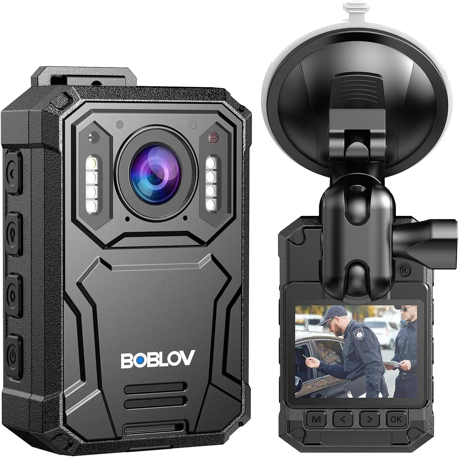 BOBLOV KJ23Pro 2K Body Camera, 128GB Body Worn Camera with Night Vision, 4000mAh Battery for 15 Hours Continuous Recording, with Car Suction for Dashcams, Law Enforcement, Security, Outdoor Work