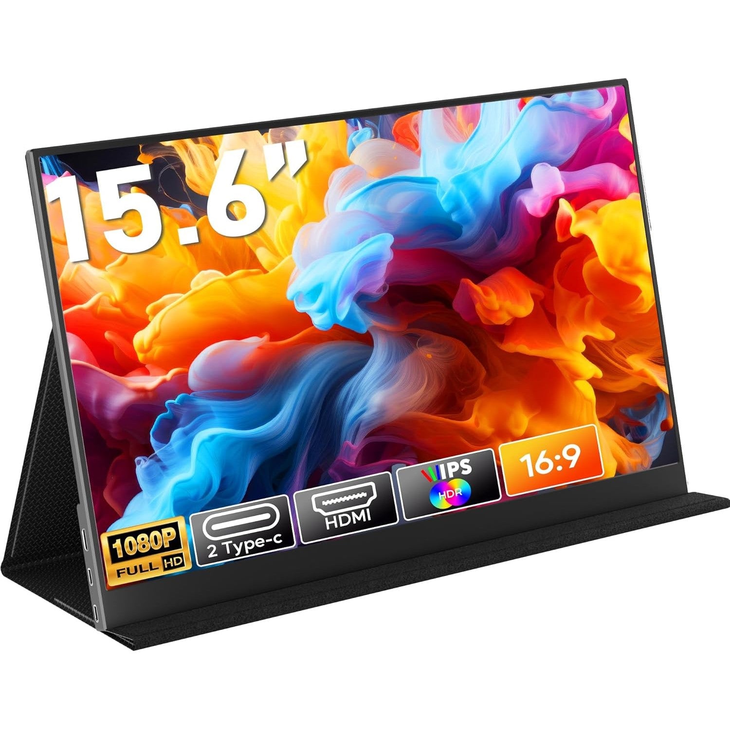 HONGO Portable Monitor 15.6 Inch 1080P FHD Portable Monitor IPS Mobile Monitors with Two Speakers, Eye Care Extension Screen for Laptop/PC/Mac/PS5/4/X-bo, USB C Type C with Protective Case
