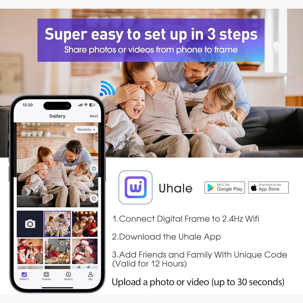 10.1" Digital Picture Frame,1280x800 HD IPS Touch Screen Photo Frame Electronic, 32GB Memory,Auto-Rotate, Wall Mounted, Easy Setup，Send Photos/Videos from Phone Instantly via Uhale App, White