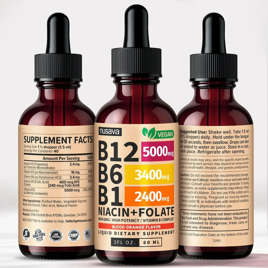 (2 Pack) Vitamin B12 and B6 Liquid Drops, B12 Sublingual Vitamin B Complex - B 12 Vitamin 5000mcg - B12 Methylcobalamin for Energy, Brain, Heart Support with 27,200 mcg, Crimson Orange, 80 Servings