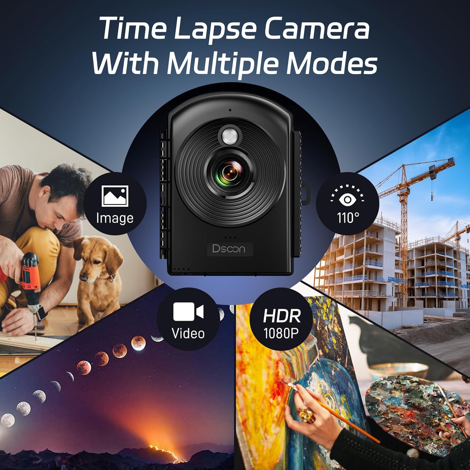 1080P FHD Time Lapse Camera for Outdoor Construction Sites, Perfect for Recording Works, 180 Days Standby, 110° Wide Angle, 2.4 Inch LCD Screen IP66 Waterproof, Multiple Modes, 32GB TF Card Included
