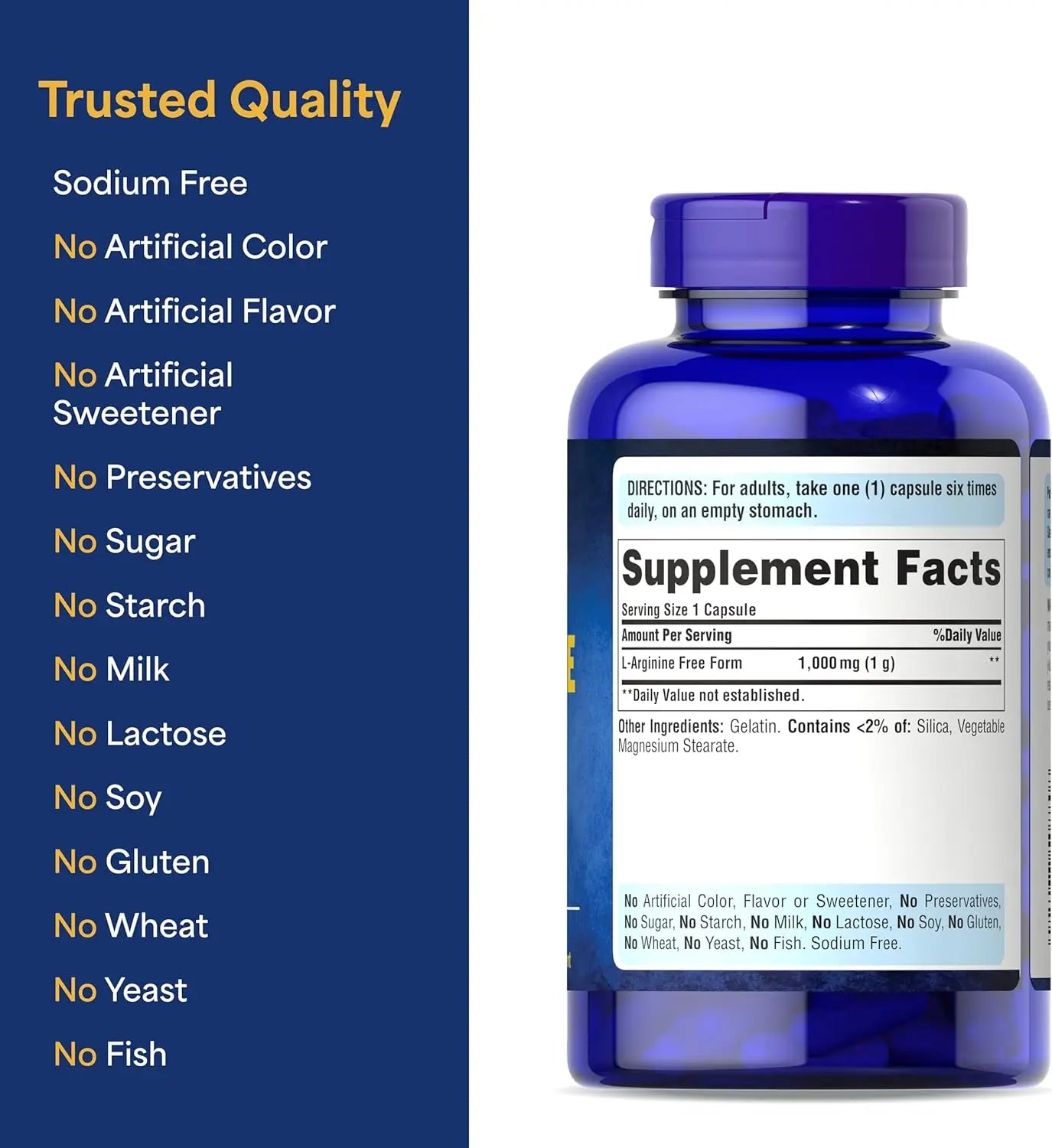 Puritan's Pride L-Arinine 1000mg, Dietary Supplement Supports Nitric Oxide Levels and Heart and Circulatory Heath, 100 Day Supply, 100 Tablets