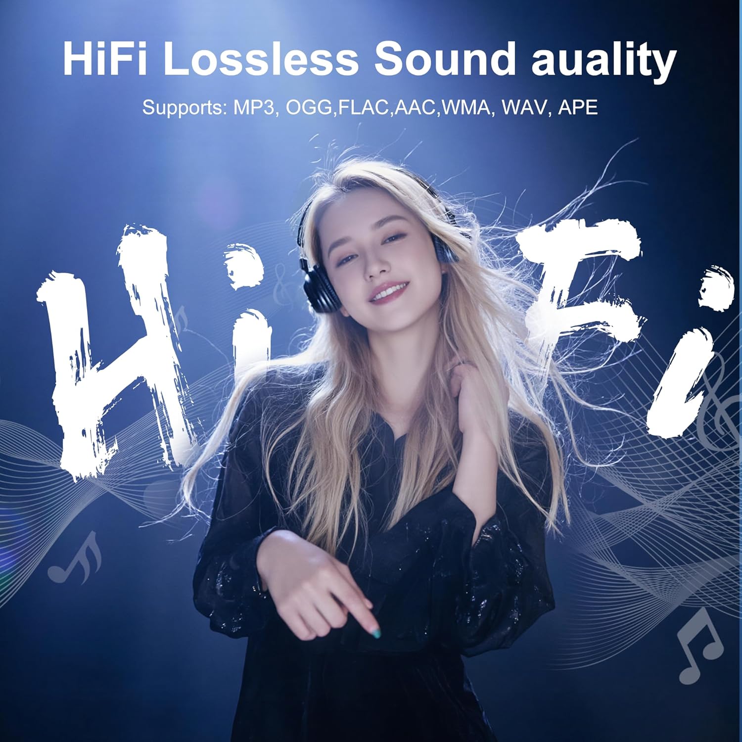SWOFY MP3-Player 128GB, Bluetooth 5.3, 2.4 Inch Touch Screen, HiFi Sound, Built-in Speaker, Recording, FM Radio, Expandable to 512GB, Suitable for Children (Black)