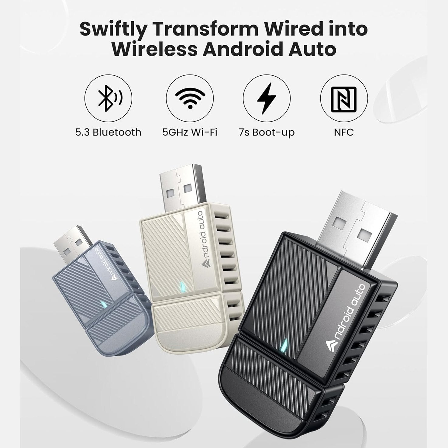 ByteWave Android Auto Wireless Adapter UK, 2025 Wireless Android Auto Adapter [Easy Setup Plug&Play Latency-Free] Converts OEM Wired to Wireless, Compatible with OEM Android Auto Equipped Vehicles