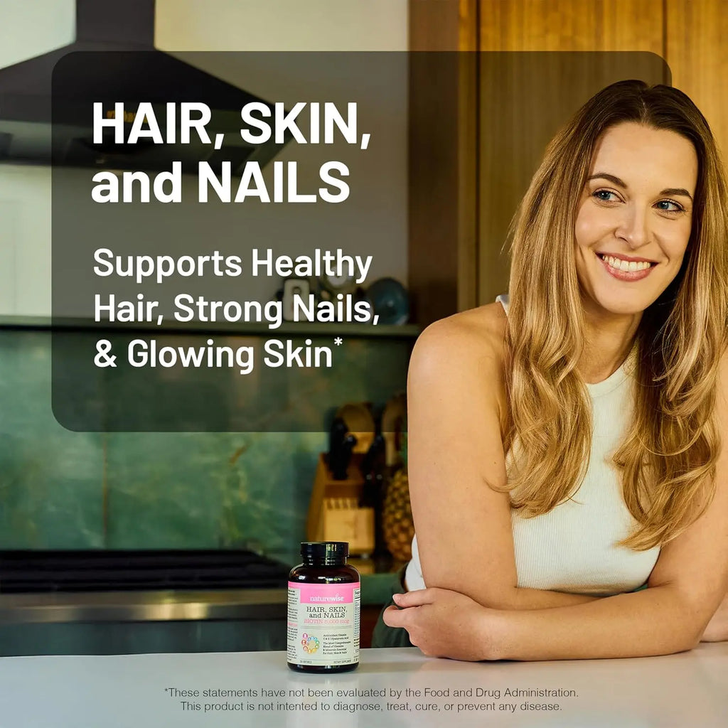 NatureWise Hair Skin and Nails Vitamin, Biotin 5000mcg w/Hyaluronic Acid, Collagen for Women with C, B Complex, D3, A, E, Iron - Non-GMO, Gluten Free - 150 Softgels[50-Day Supply]