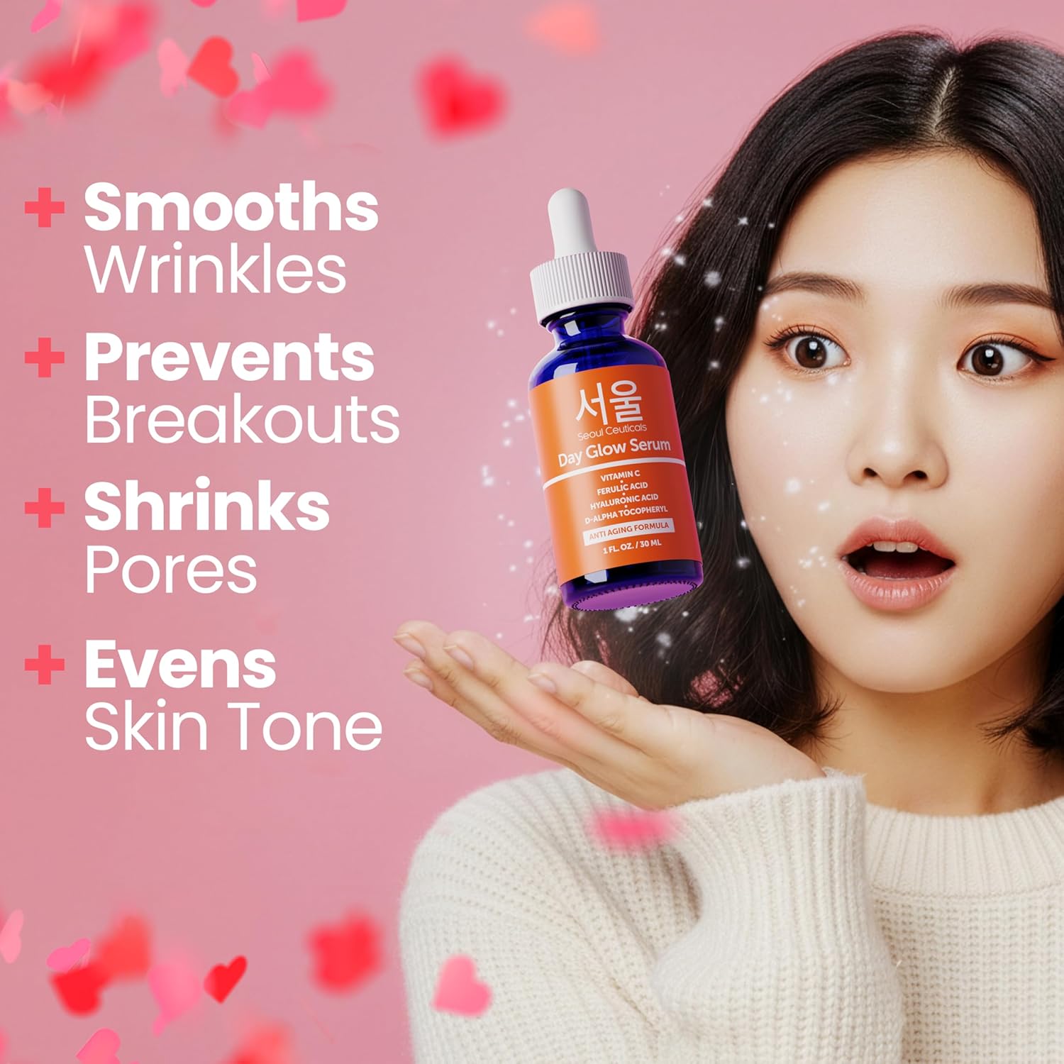 Korean Skin Care K Beauty - 20% Vitamin C Hyaluronic Acid Serum + CE Ferulic Acid Provides Potent Anti Aging, Anti Wrinkle Korean Beauty 1oz