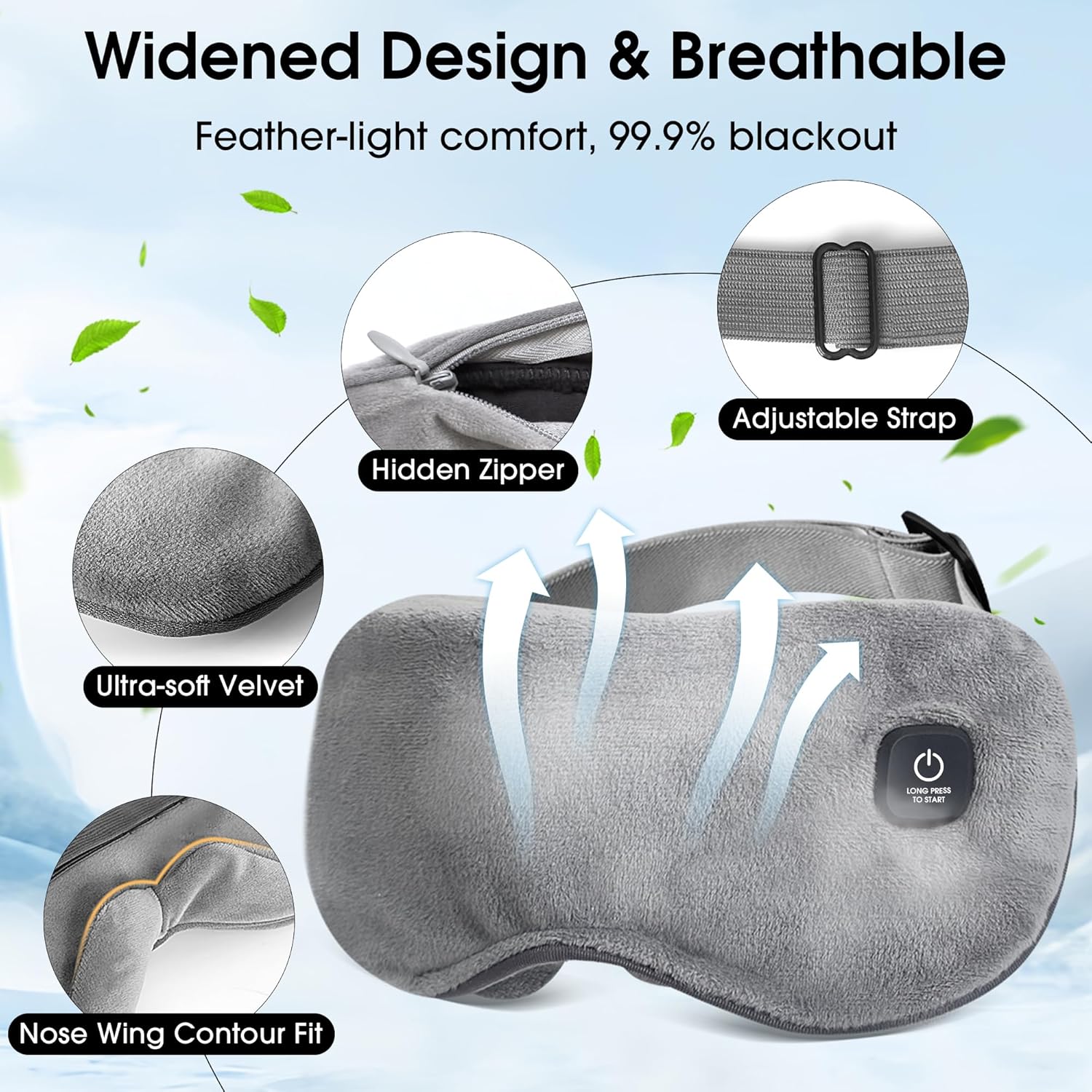 Heated Eye Mask, BOYUNSHI Cordless Eye Mask for Dry Eyes and Fatigue, 3 Heat Levels Rechargeable Warm Eye Compress with Adjustable Strap, Ideal Gifts for Women & Men, Sleep, Travel, Washable