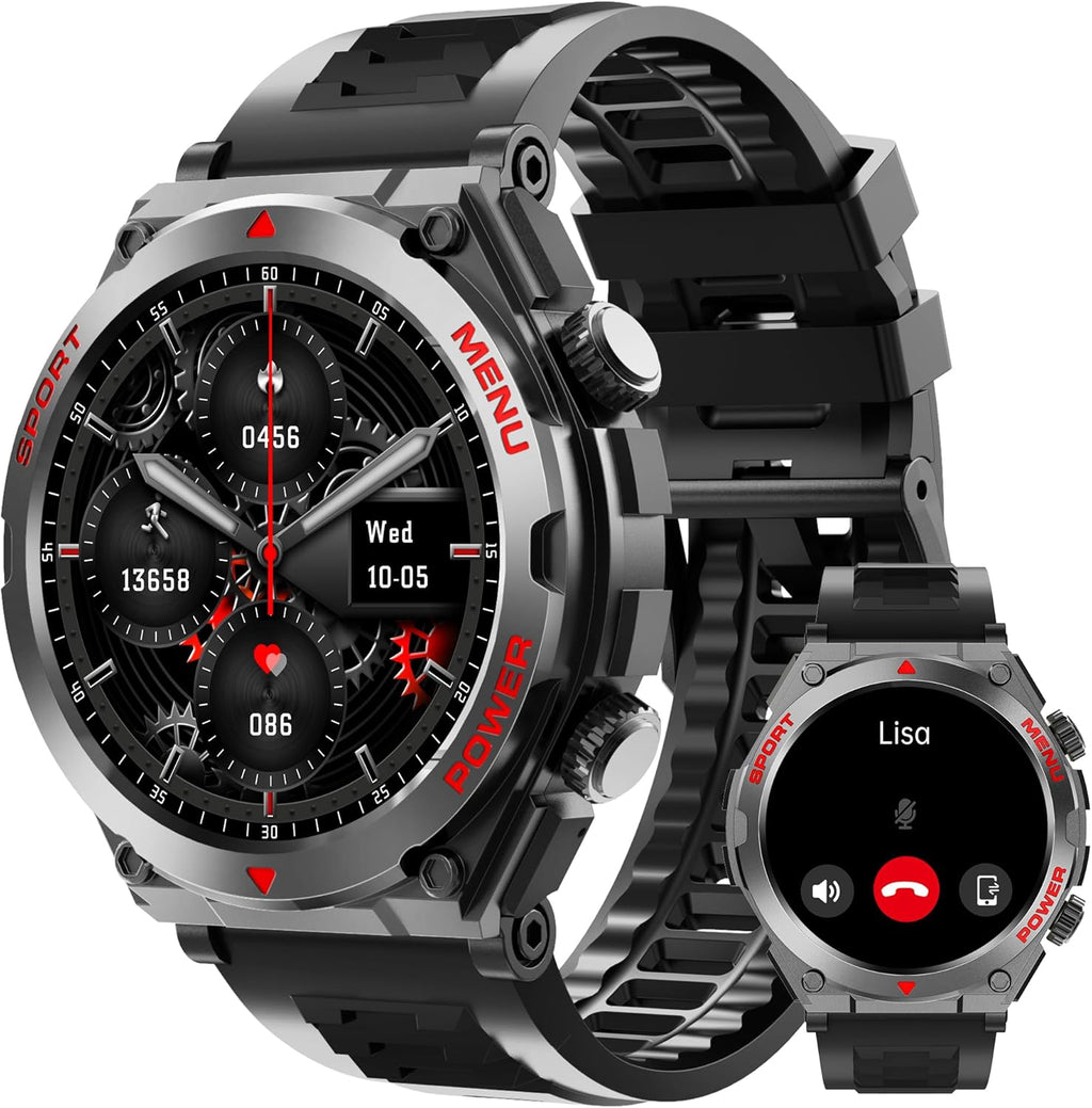 Military Smart Watch for Men (Answer/Make Call), 1.52" HD Smartwatch for Android Phones/iPhone, 100+ Sport Mode Fitness Tracker with Heart Rate, SpO2, Stress and Sleep Monitor, IP68 Waterproof