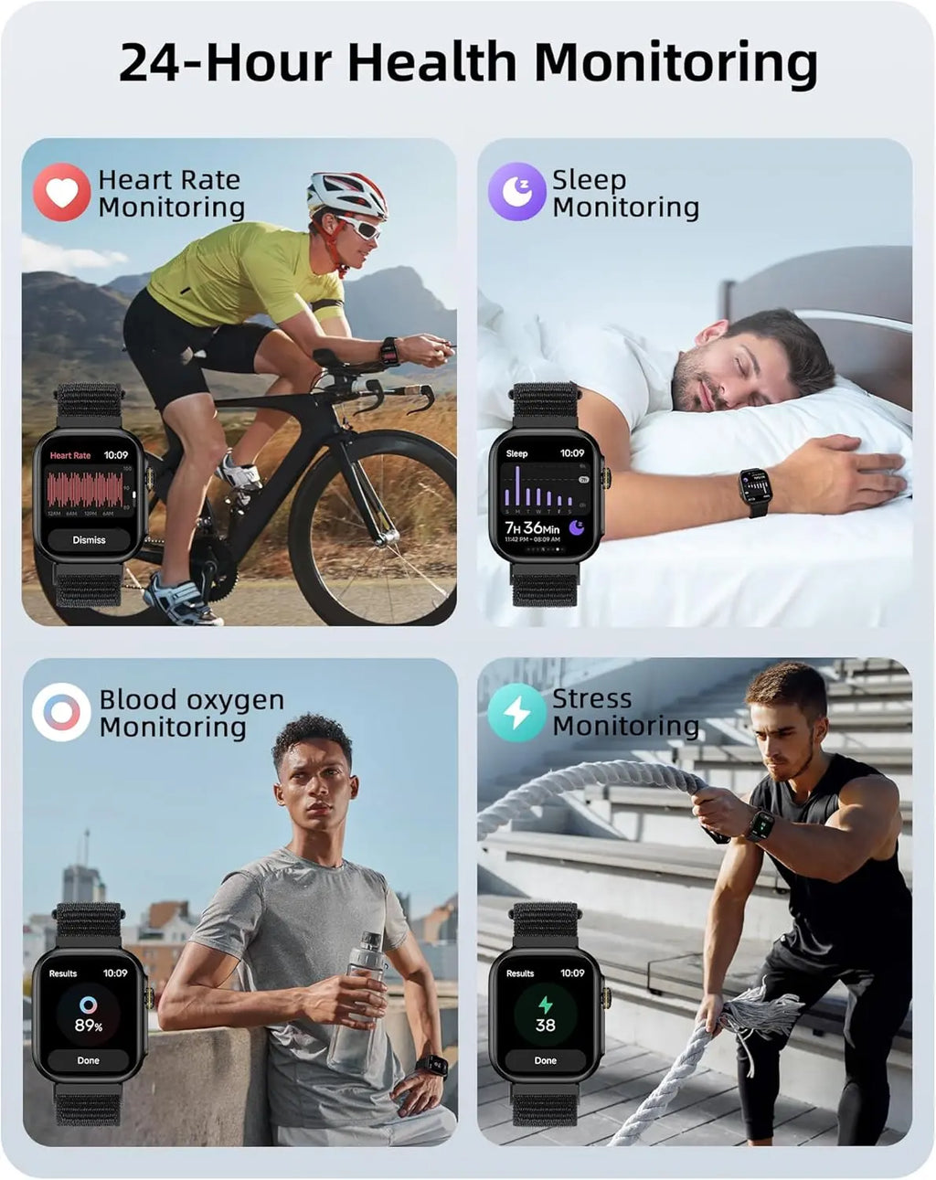 Parsonver smartwatch 24-hour heart rate sleep blood oxygen stress monitoring